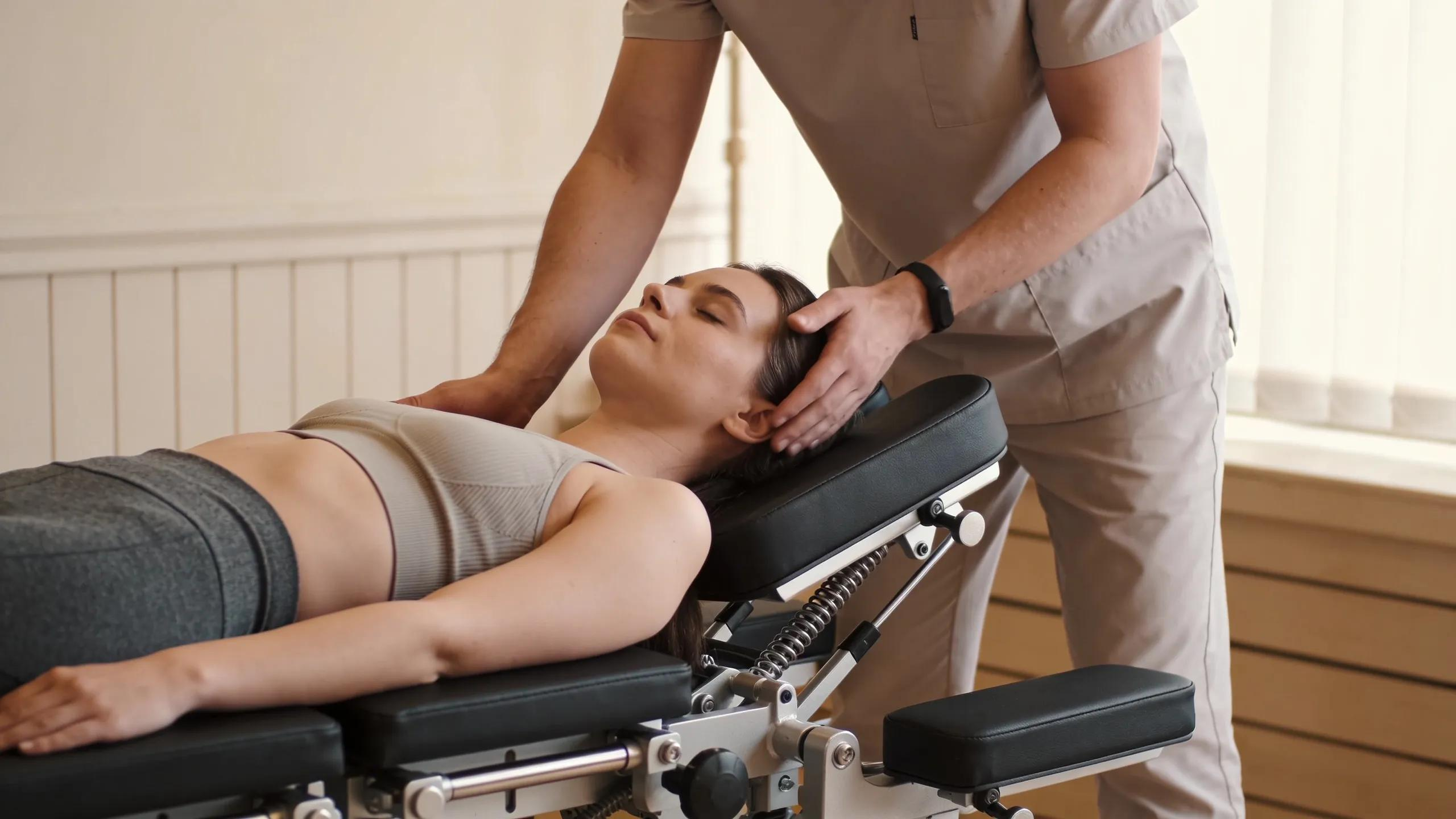 Spinal decompression therapy session in a clinical setting, highlighting patient care and treatment effectiveness